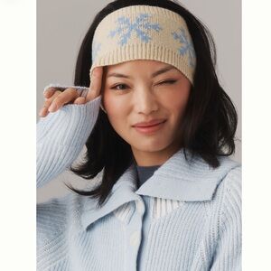 Anthropologie Knit Headband Ear Warmer NEW Light Blue Winter Snowflake